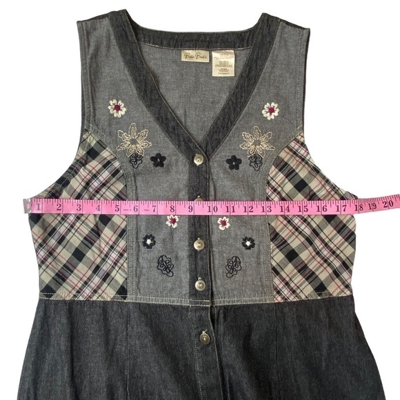 Vintage Denim Pinafore Jumper Embroidered Button Front Maxi Dress Sz Small‎ - Picture 5 of 7